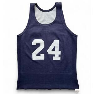 True Vintage 70s Russell Athletic Knit Tank Top Gym PE Blank 24 School Navy Blue